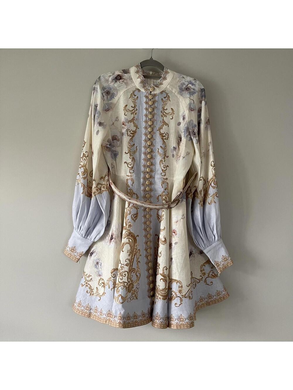 Zimmermann Cream and Lilac Baroque-Print Mini Dress - Picture 2 of 14